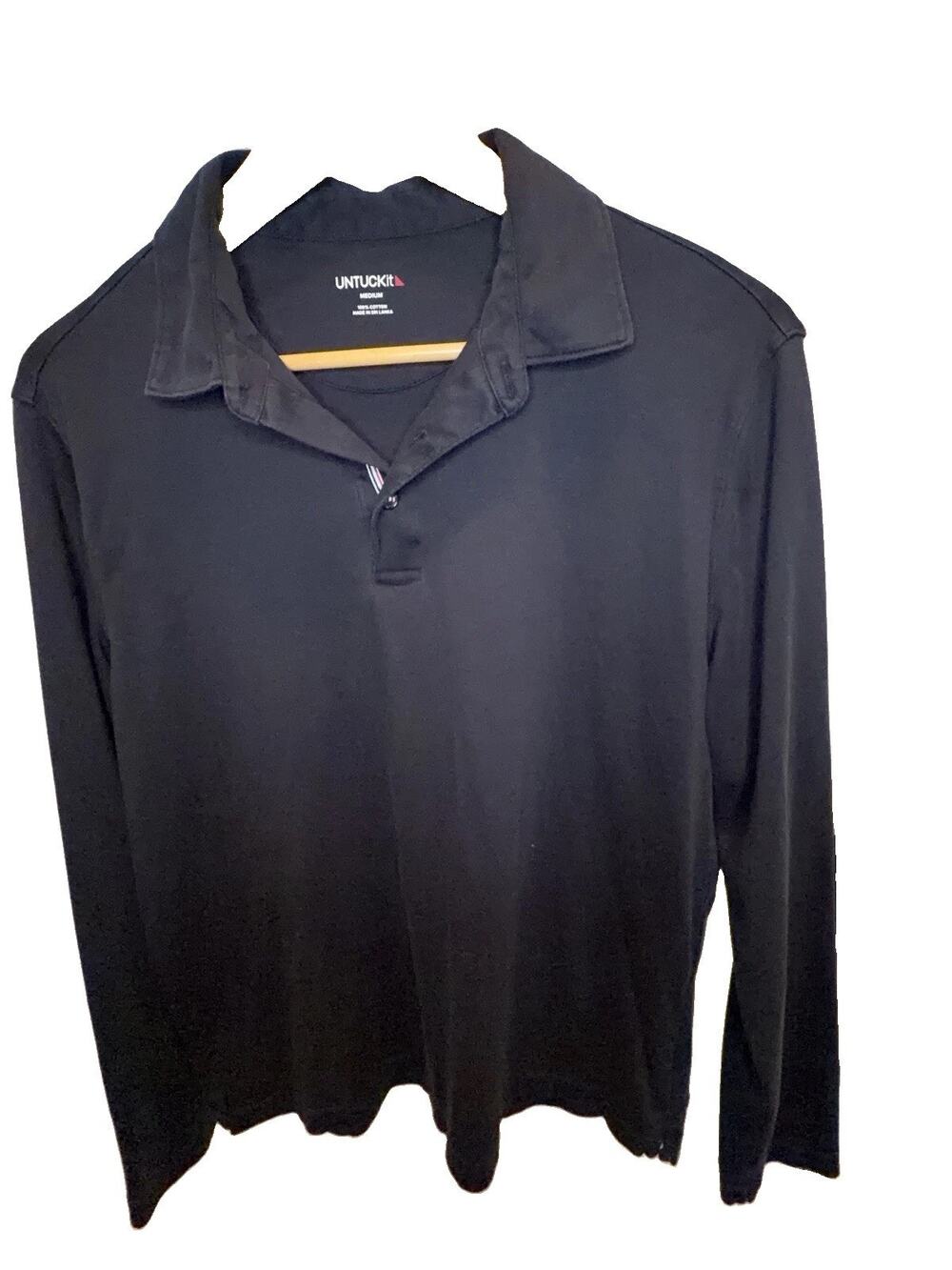 UNTUCKit Men’s Medium Long Sleeve Polo Shirt Black 100% Cotton Casual